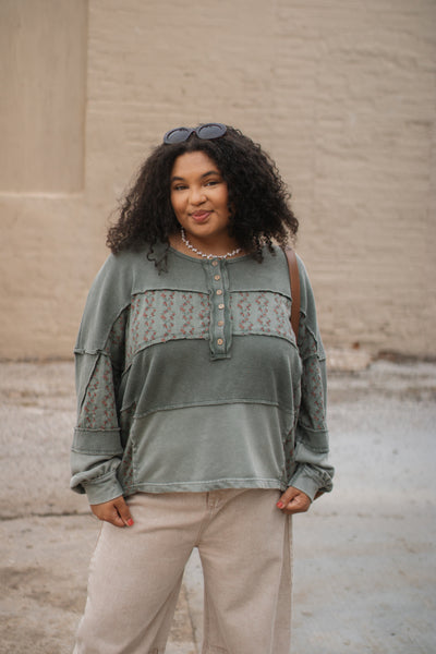 Evie Floral Patchwork Henley Top