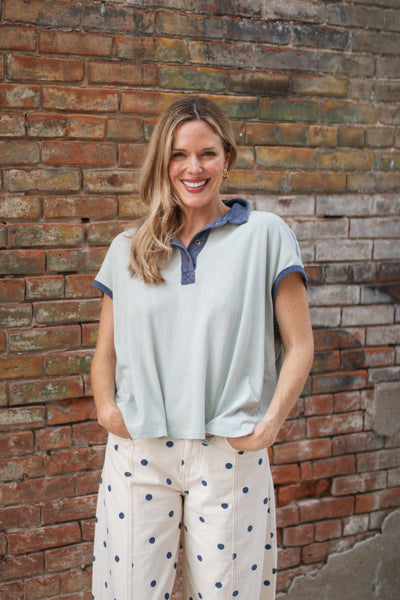 Meredith Vintage Fade Polo Top | Sage
