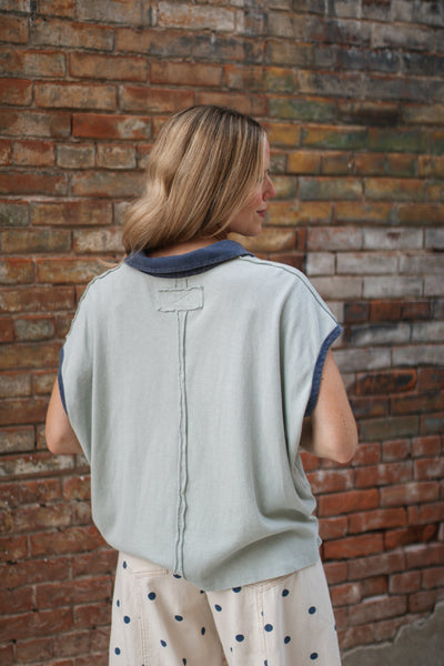 Meredith Vintage Fade Polo Top | Sage