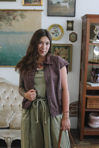 Della Vintage Wash Bomber Vest