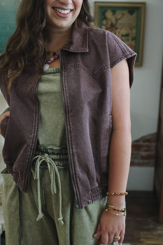Della Vintage Wash Bomber Vest