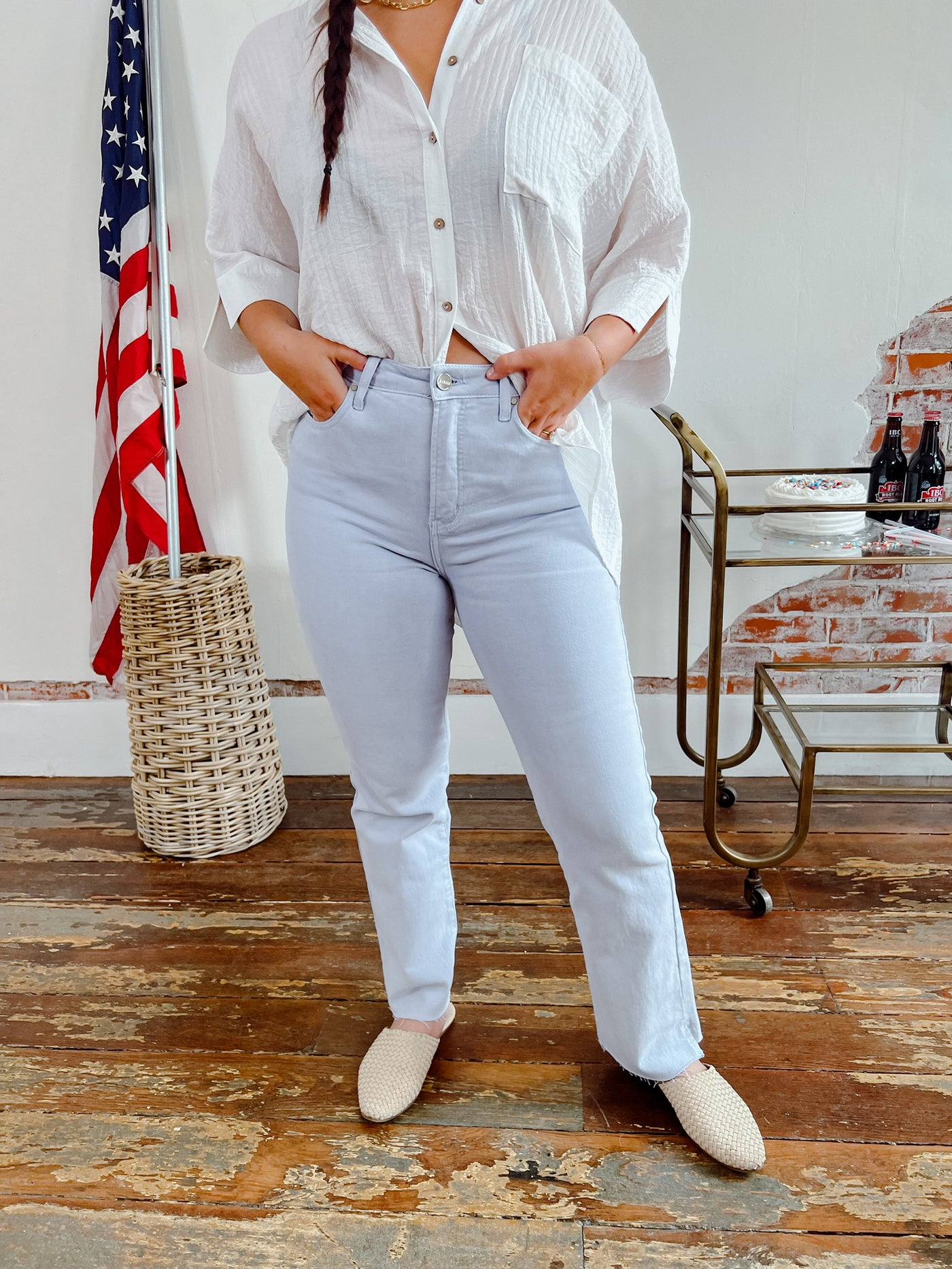 Risen Raw Hem Slit Jeans