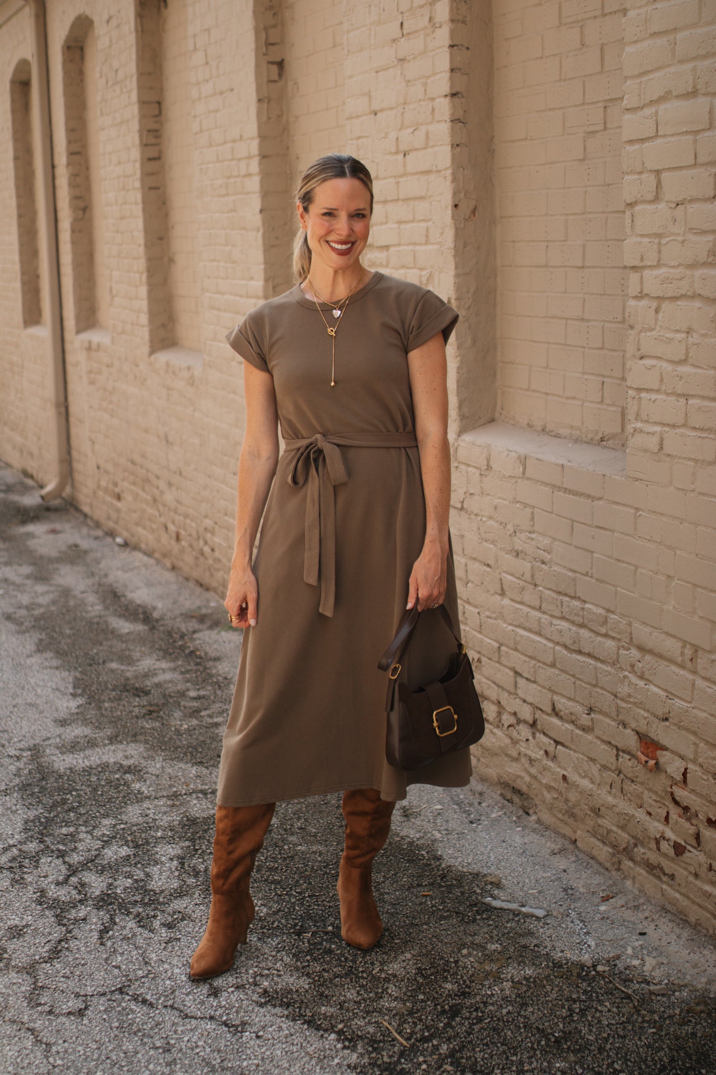 Danica Crewneck Tie Waist Tee Dress
