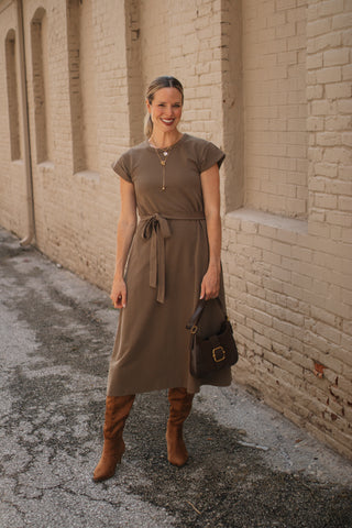 Danica Crewneck Tie Waist Tee Dress