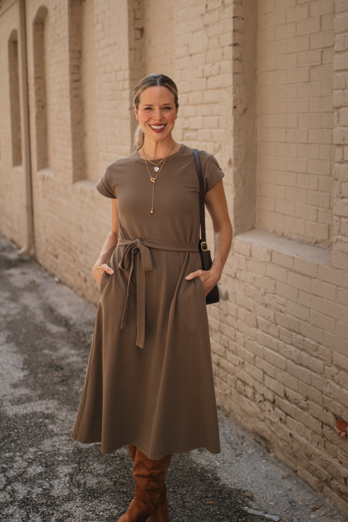 Danica Crewneck Tie Waist Tee Dress