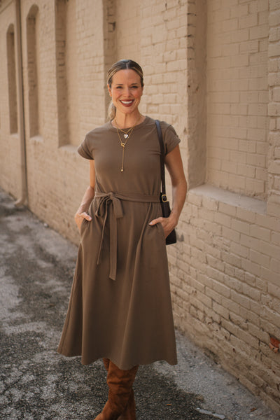 Danica Crewneck Tie Waist Tee Dress