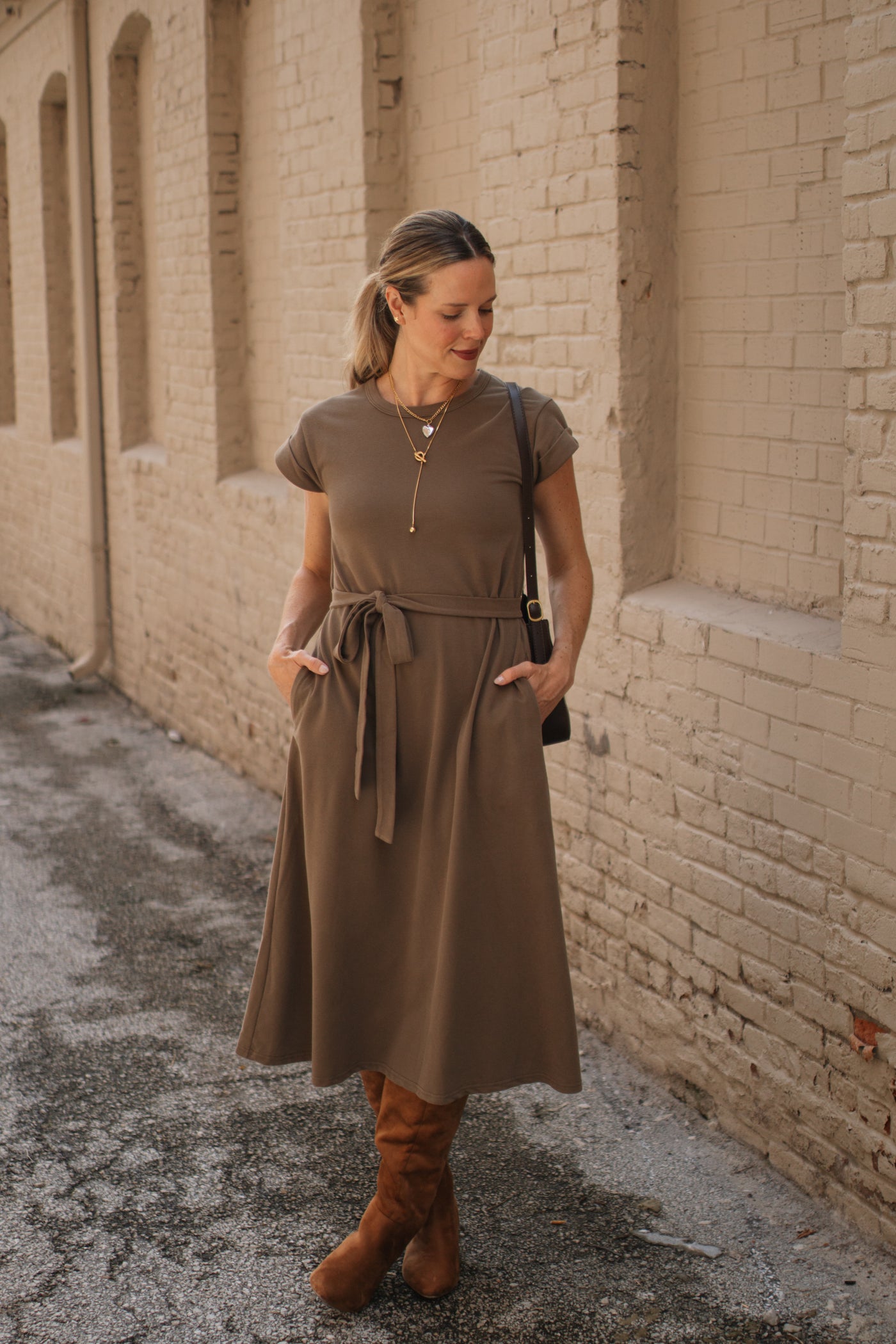 Danica Crewneck Tie Waist Tee Dress