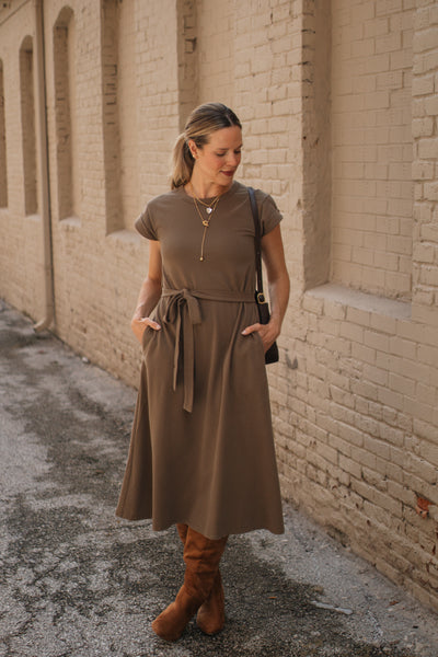 Danica Crewneck Tie Waist Tee Dress