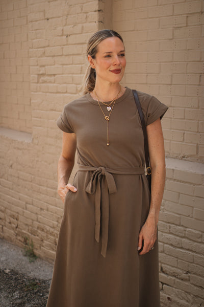 Danica Crewneck Tie Waist Tee Dress