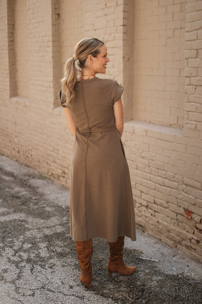 Danica Crewneck Tie Waist Tee Dress