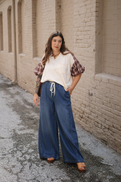 Zadie Plaid Bubble Sleeve Top