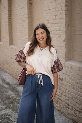 Zadie Plaid Bubble Sleeve Top