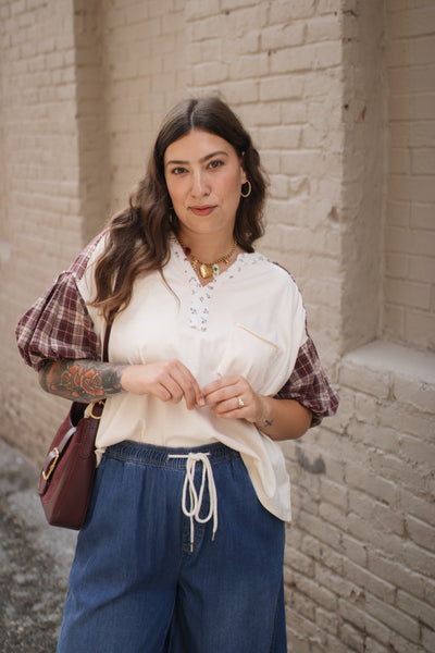 Zadie Plaid Bubble Sleeve Top