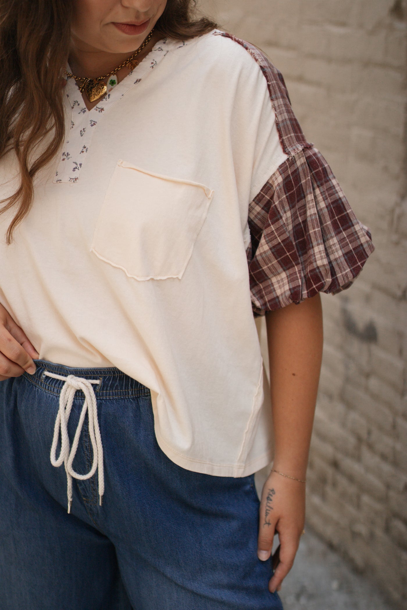 Zadie Plaid Bubble Sleeve Top