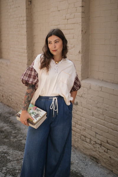Zadie Plaid Bubble Sleeve Top