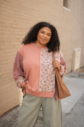 Thora Floral Print Mix Oversized Pullover | Mauve
