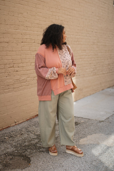 Thora Floral Print Mix Oversized Pullover | Mauve