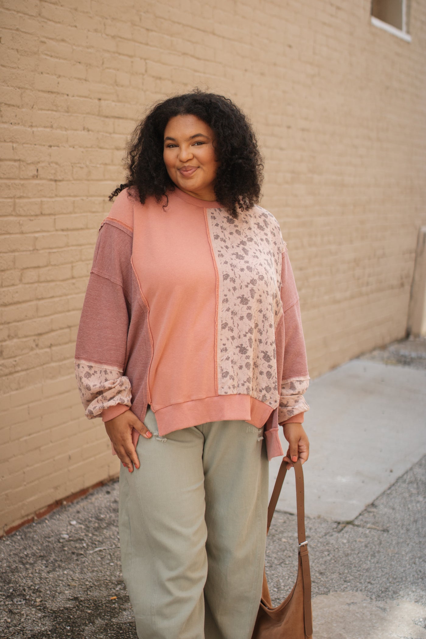 Thora Floral Print Mix Oversized Pullover | Mauve