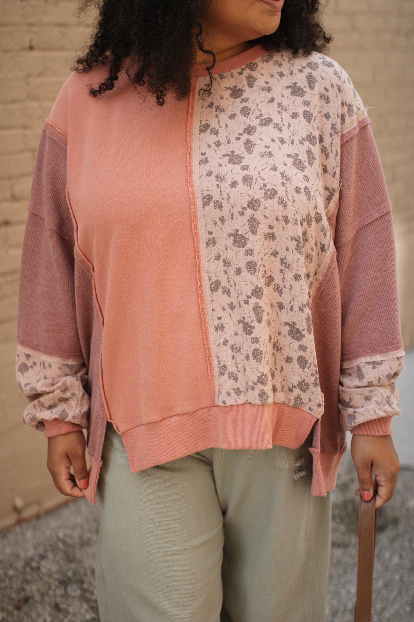 Thora Floral Print Mix Oversized Pullover | Mauve