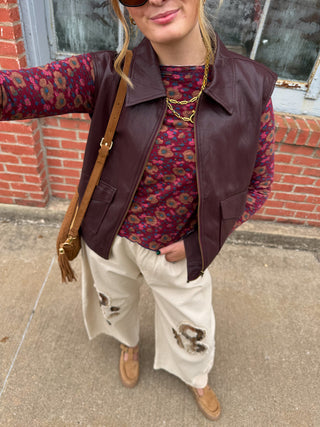 Hattie Faux Leather Bomber Vest