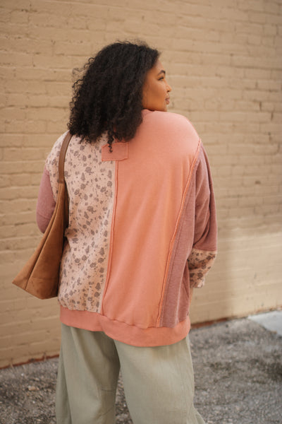 Thora Floral Print Mix Oversized Pullover | Mauve
