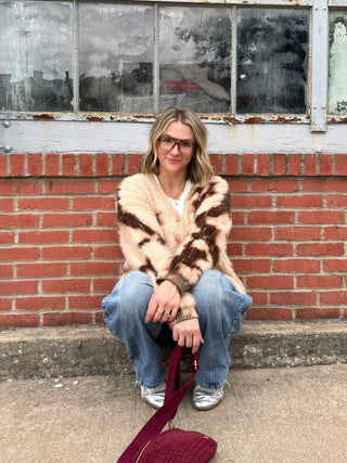 Ezme Patterned Fuzzy Cardigan