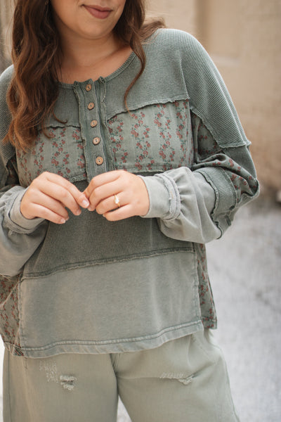 Evie Floral Patchwork Henley Top