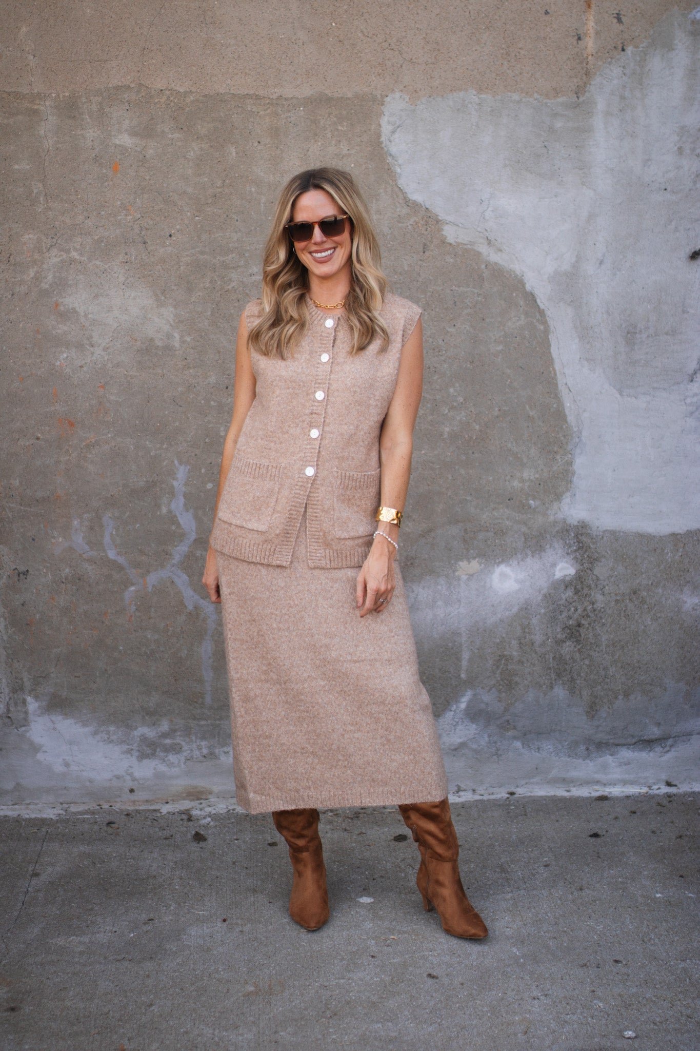 Millie Button Down Skirt Sweater Set