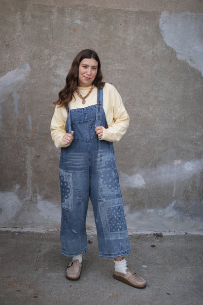 Zoe Patchwork Oversized Denim Overalls