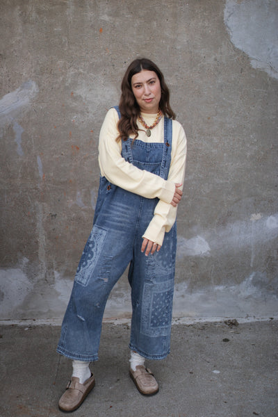 Zoe Patchwork Oversized Denim Overalls