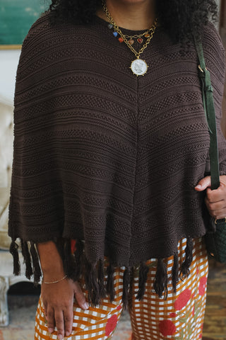 Zella Fringe Knit Poncho