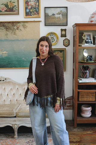 Zella Fringe Knit Poncho
