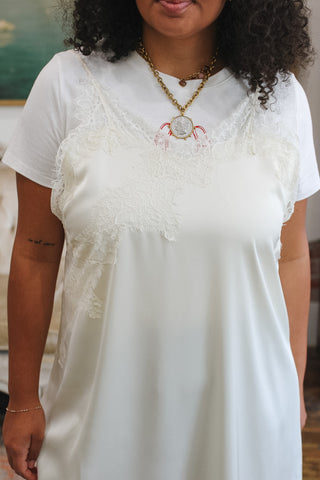 Cora Satin Long Lace Tank