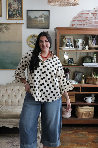 Shiloh Ruffle Sleeve Polka Dot Blouse