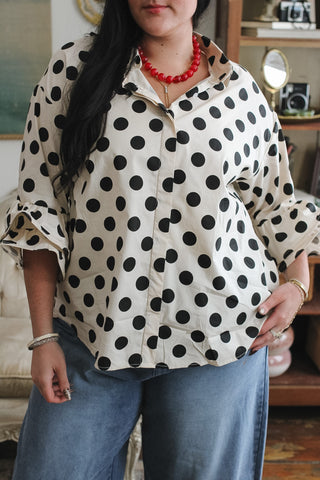 Shiloh Ruffle Sleeve Polka Dot Blouse