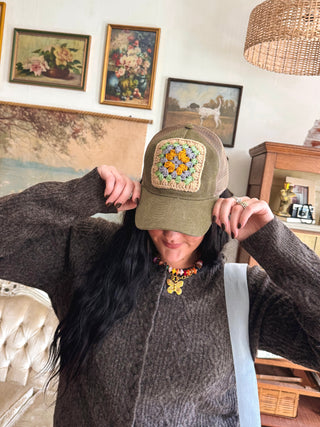 Crochet Granny Square Trucker Hat