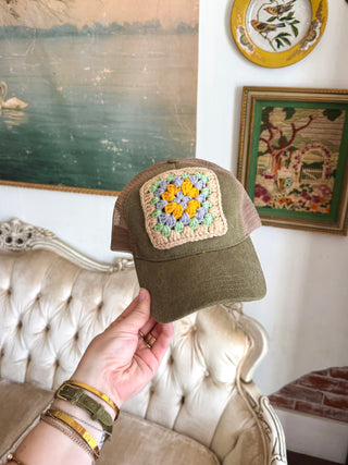 Crochet Granny Square Trucker Hat