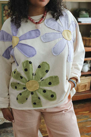 Avery Retro Patchwork Floral Crewneck
