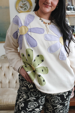 Avery Retro Patchwork Floral Crewneck