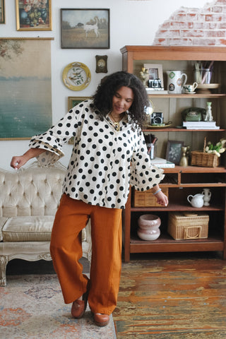 Shiloh Ruffle Sleeve Polka Dot Blouse