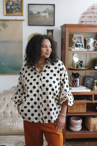 Shiloh Ruffle Sleeve Polka Dot Blouse
