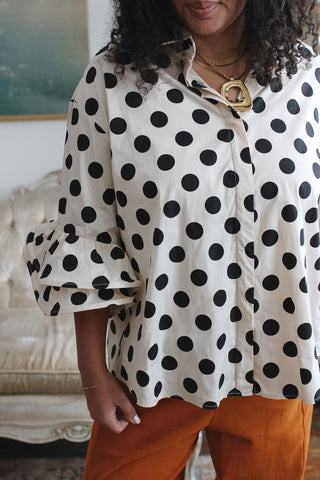 Shiloh Ruffle Sleeve Polka Dot Blouse