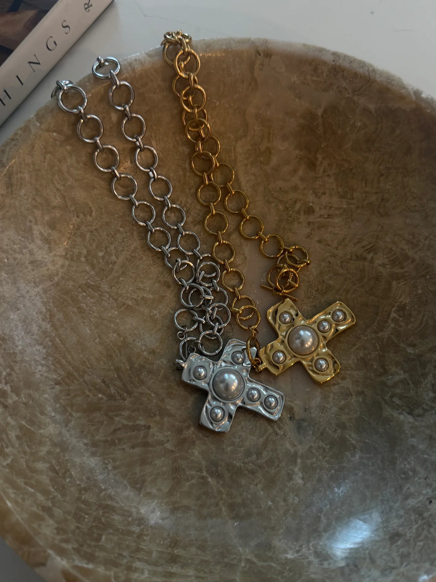 Harper Chunky Pearl Cross Necklace