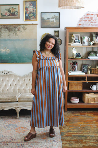 Serena Striped Babydoll Midi Dress