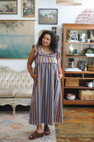 Serena Striped Babydoll Midi Dress