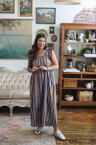 Serena Striped Babydoll Midi Dress