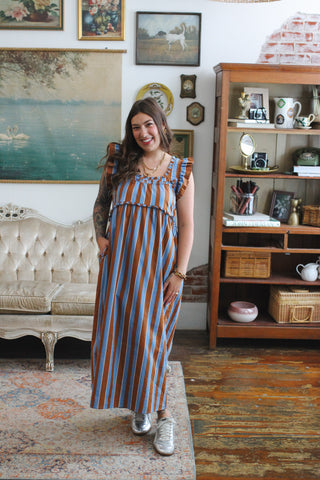 Serena Striped Babydoll Midi Dress