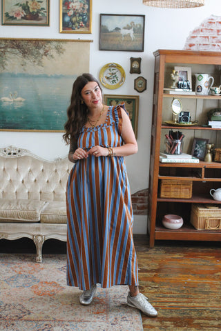 Serena Striped Babydoll Midi Dress