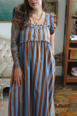 Serena Striped Babydoll Midi Dress