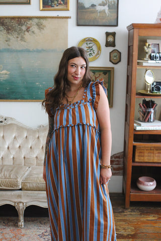 Serena Striped Babydoll Midi Dress